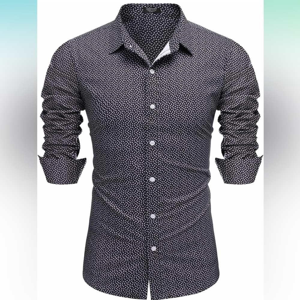 COOFANDY Men's Muscle Fit Dress Shirt XL Wrinkle Free Long Sleeve Button Down